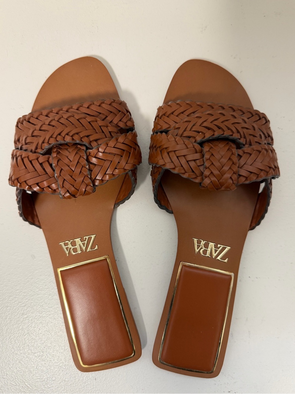 Zara Tan Braided Leather Slide Mules